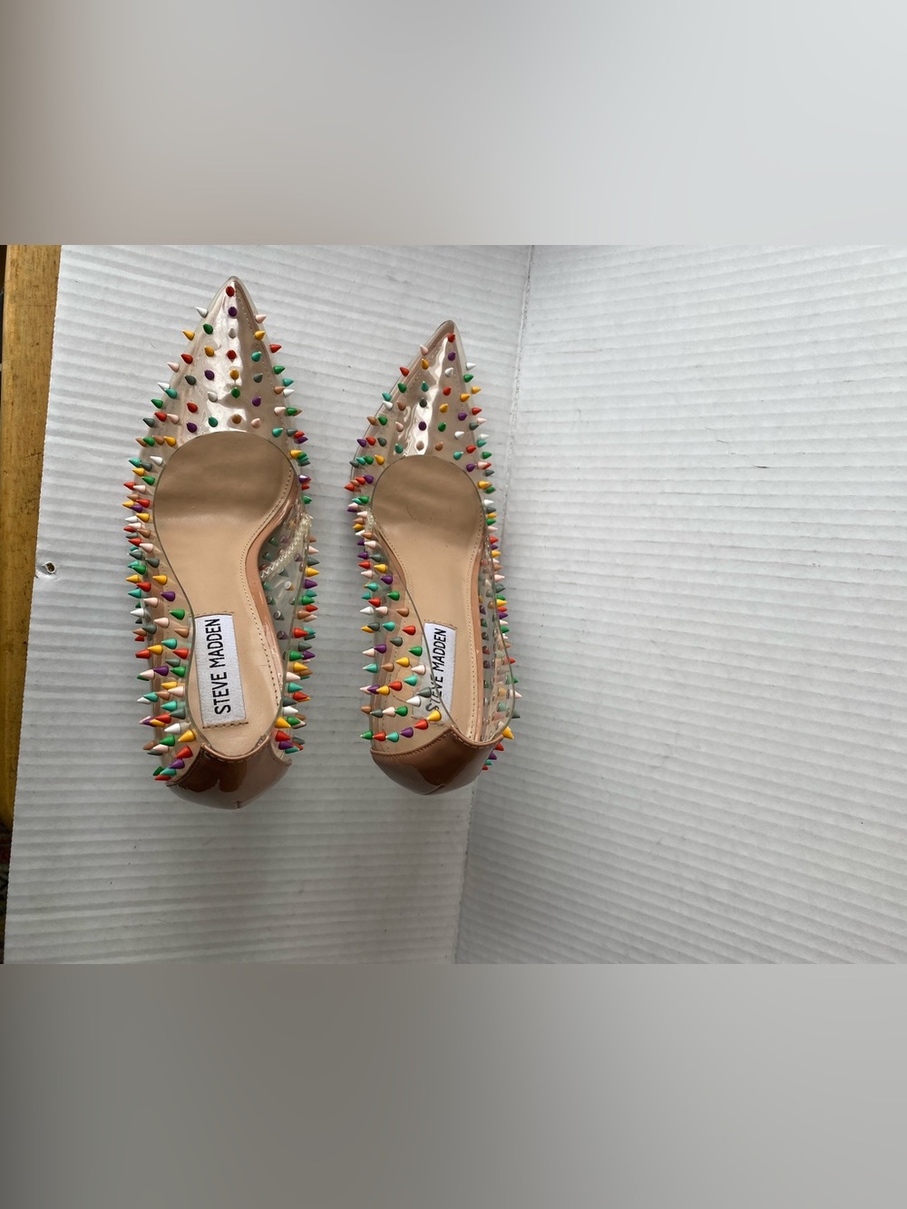 Steve Madden Vala-S Clear Rainbow Spiked Stiletto Heels Nude Pumps Size 8M - Picture 8 of 15